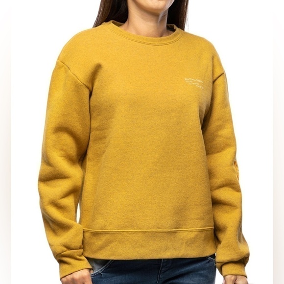 Patagonia Sweater Clean Climb Badges Uprisal Crew Sweatshirt Cabin Gold - Picture 1 of 16
